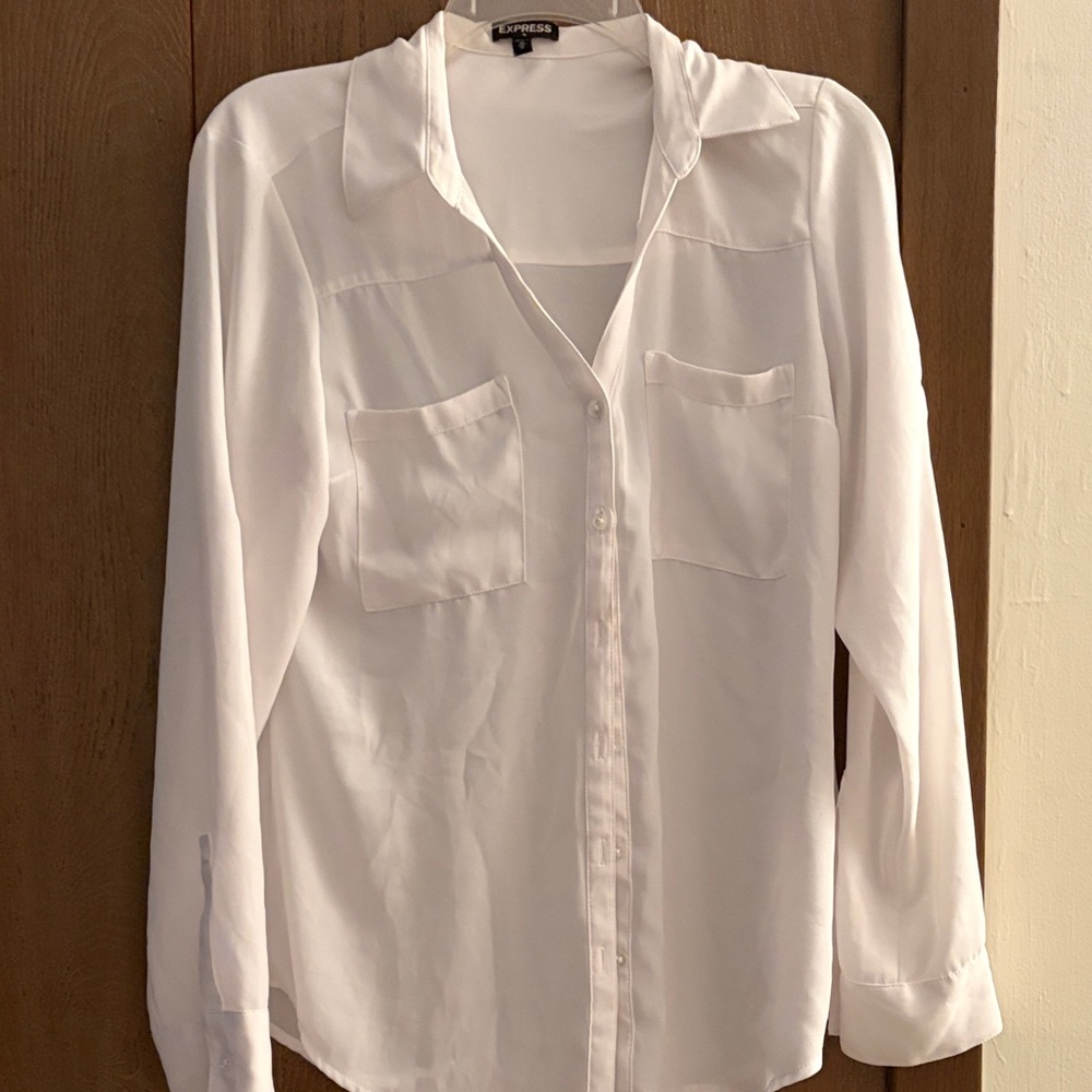 Express White Button-Front Blouse with Collar